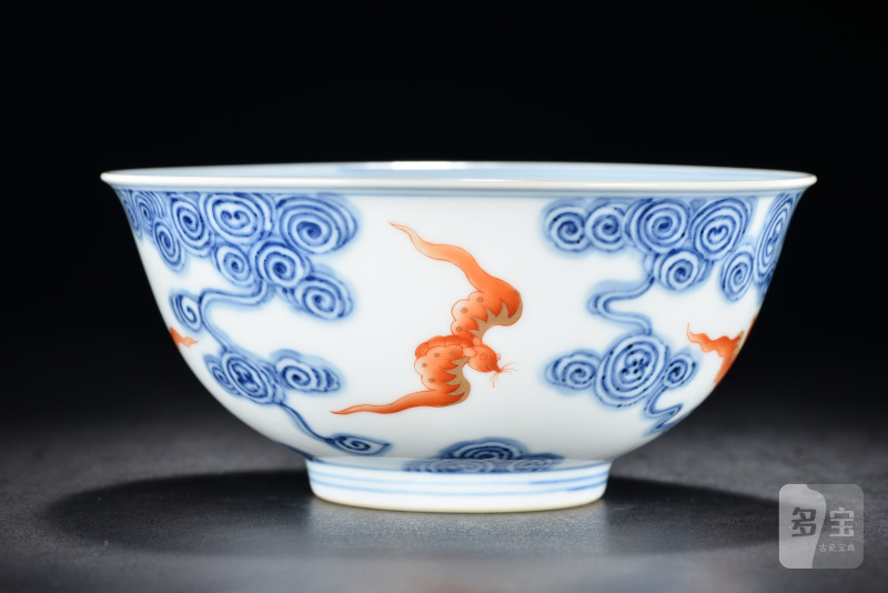 清光绪 青花矾红云蝠纹碗 - 图4